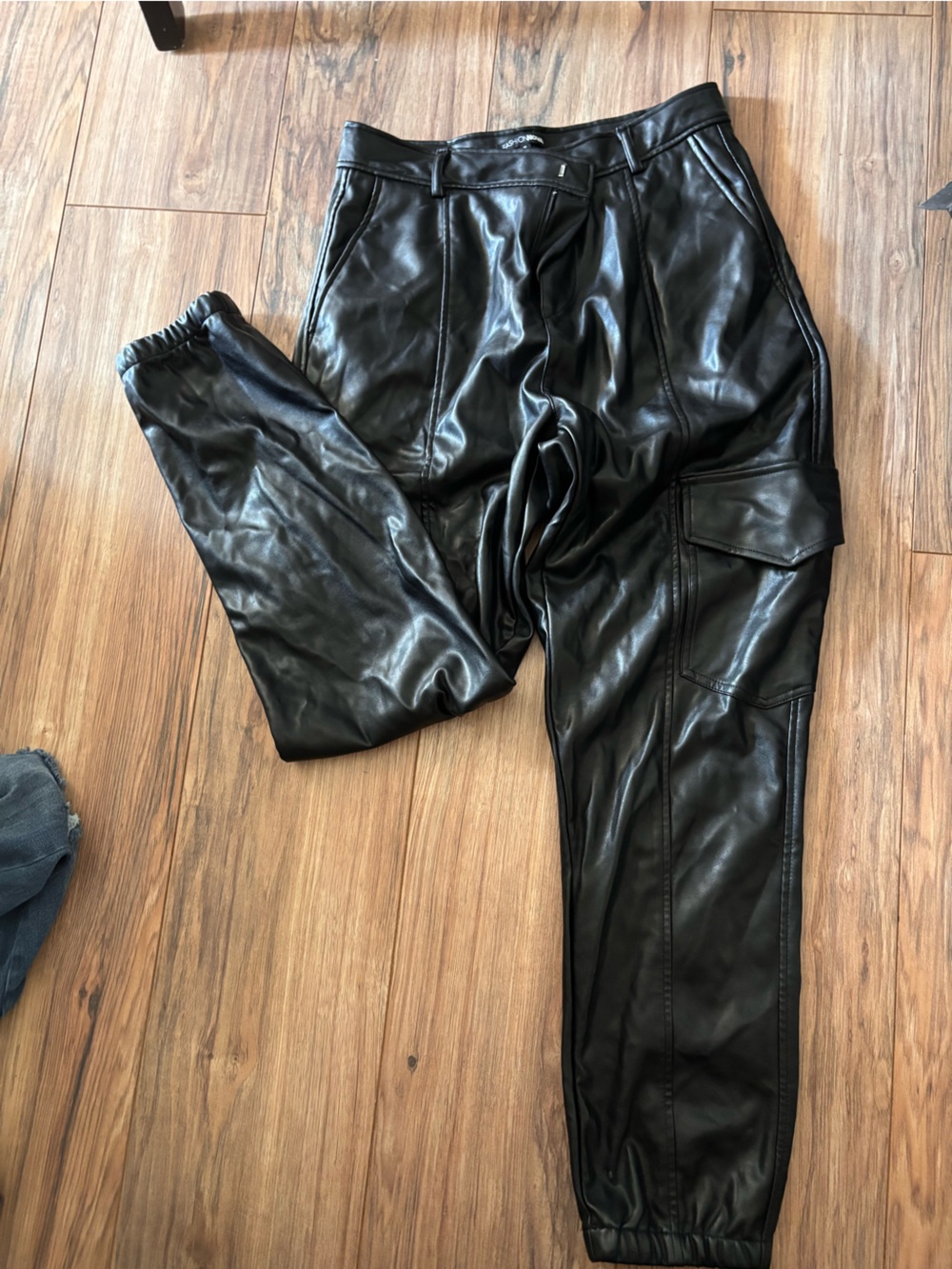 Fashion Nova Black Faux Leather Track Joggers